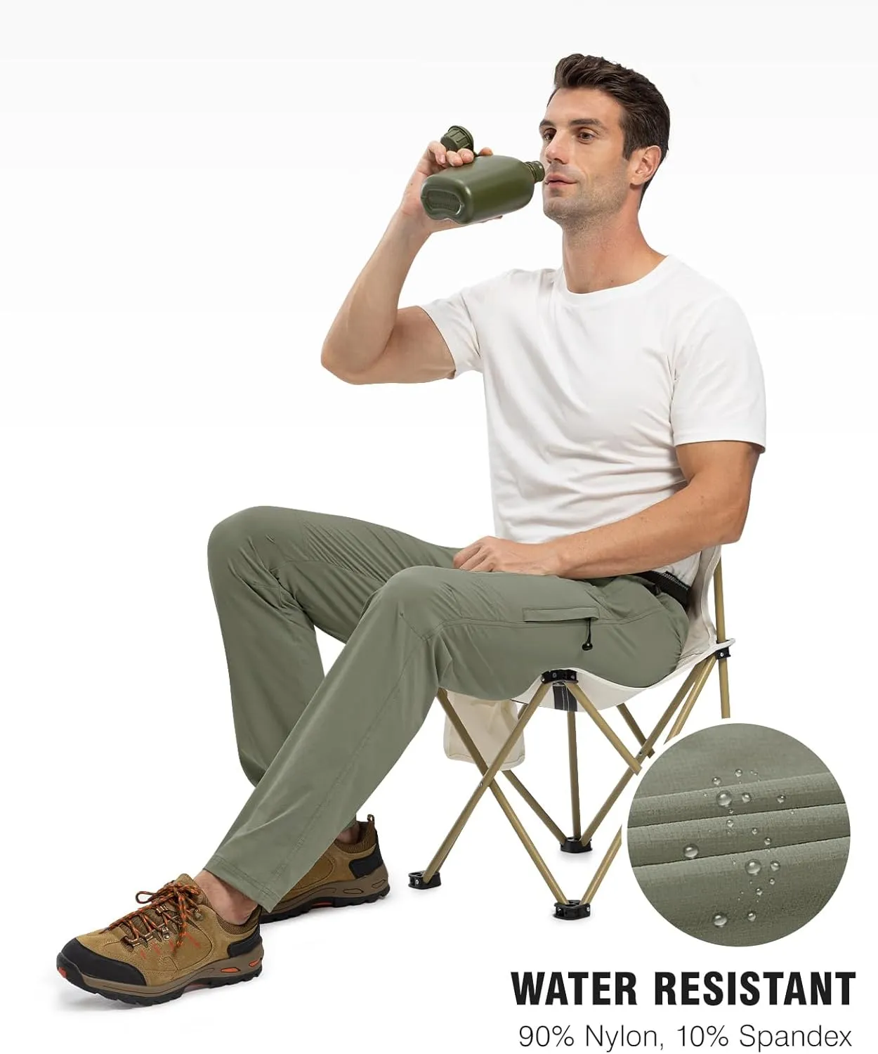 TBMPOY Men's Lightweight Hiking Pants with Belt 5 Zip Pockets Waterproof Quick-Dry Travel Fishing Work Outdoor Pants