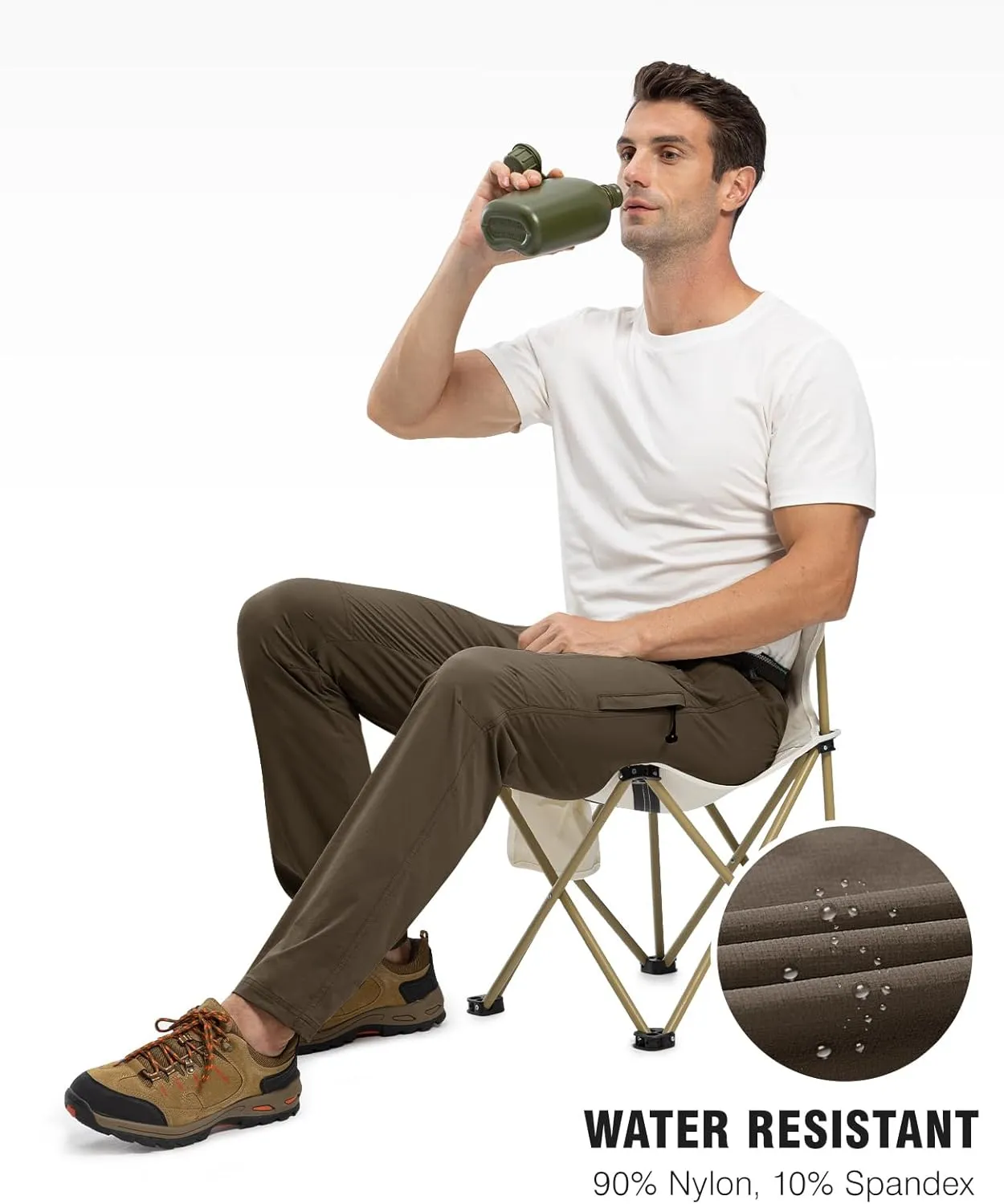 TBMPOY Men's Lightweight Hiking Pants with Belt 5 Zip Pockets Waterproof Quick-Dry Travel Fishing Work Outdoor Pants