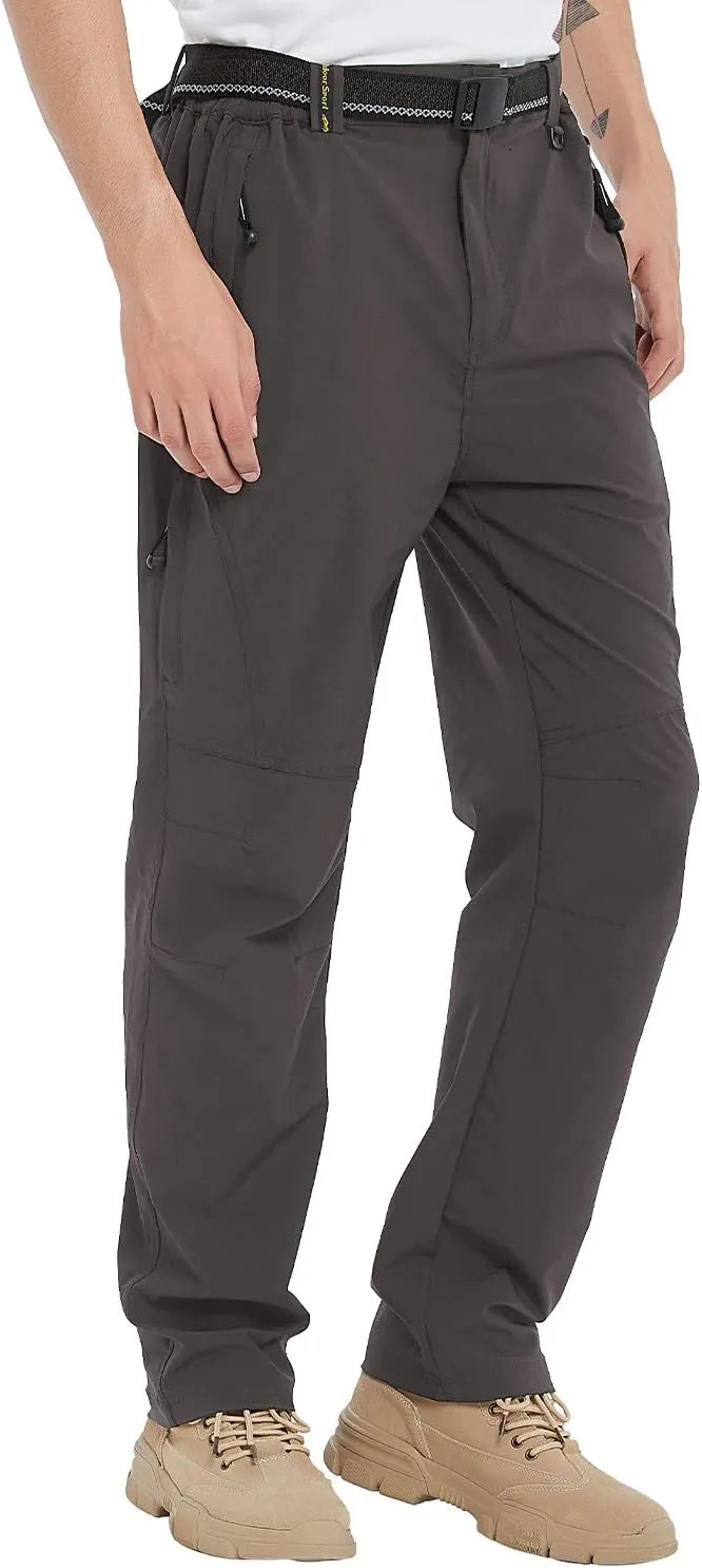 TBMPOY Men's Lightweight Hiking Pants with Belt 5 Zip Pockets Waterproof Quick-Dry Travel Fishing Work Outdoor Pants