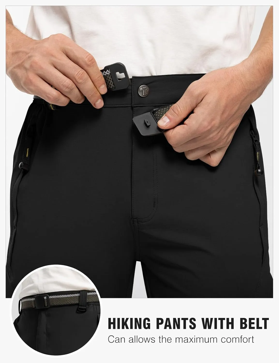 TBMPOY Men's Lightweight Hiking Pants with Belt 5 Zip Pockets Waterproof Quick-Dry Travel Fishing Work Outdoor Pants