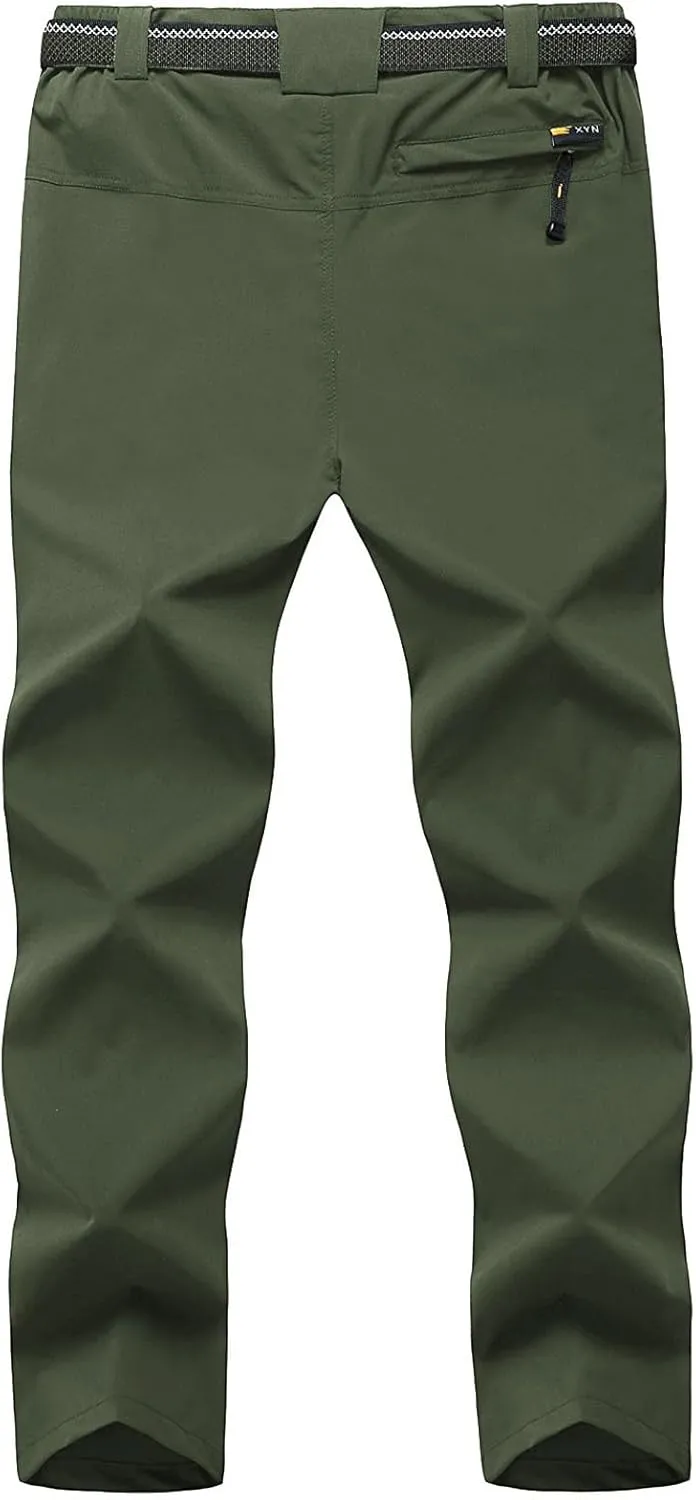 TBMPOY Men's Lightweight Hiking Pants with Belt 5 Zip Pockets Waterproof Quick-Dry Travel Fishing Work Outdoor Pants