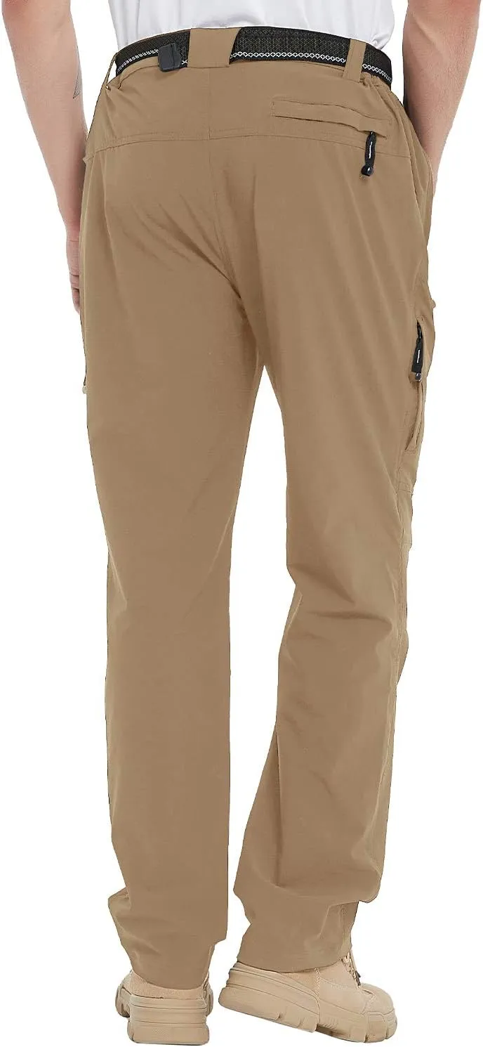 TBMPOY Men's Lightweight Hiking Pants with Belt 5 Zip Pockets Waterproof Quick-Dry Travel Fishing Work Outdoor Pants