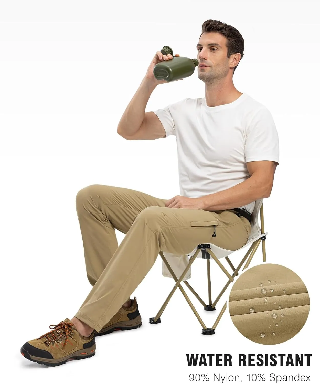 TBMPOY Men's Lightweight Hiking Pants with Belt 5 Zip Pockets Waterproof Quick-Dry Travel Fishing Work Outdoor Pants