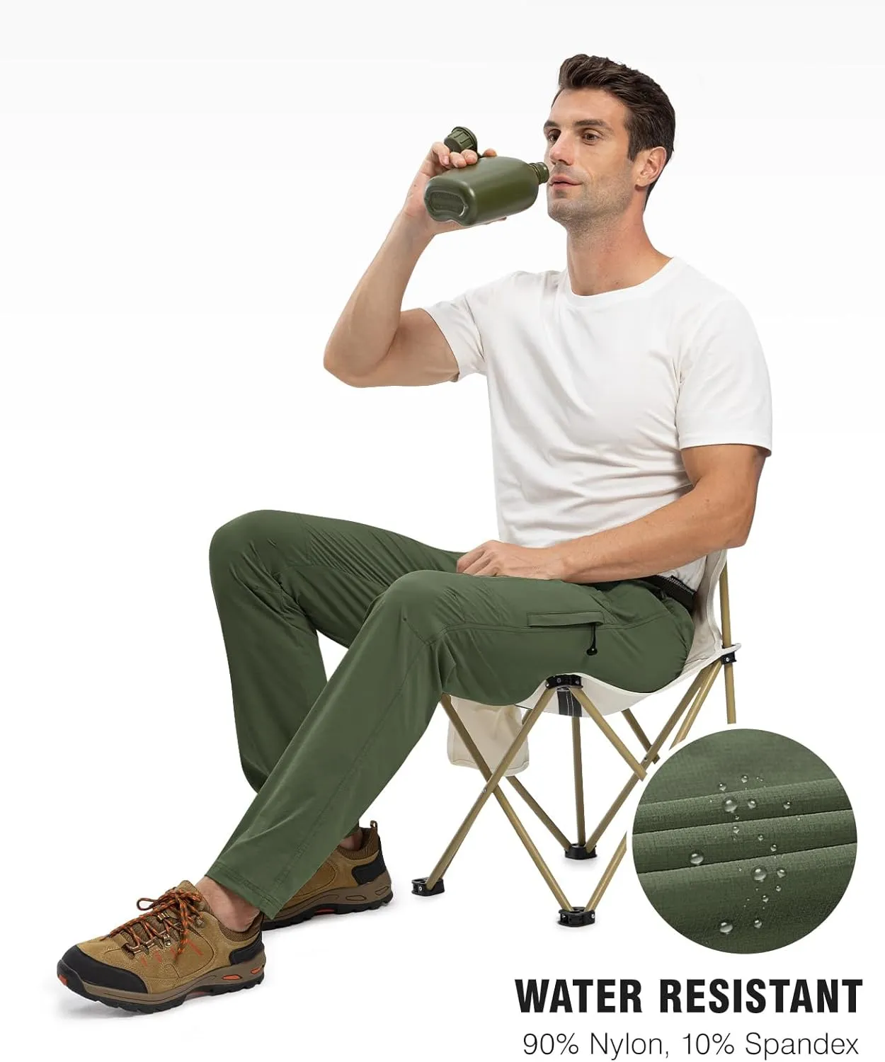 TBMPOY Men's Lightweight Hiking Pants with Belt 5 Zip Pockets Waterproof Quick-Dry Travel Fishing Work Outdoor Pants