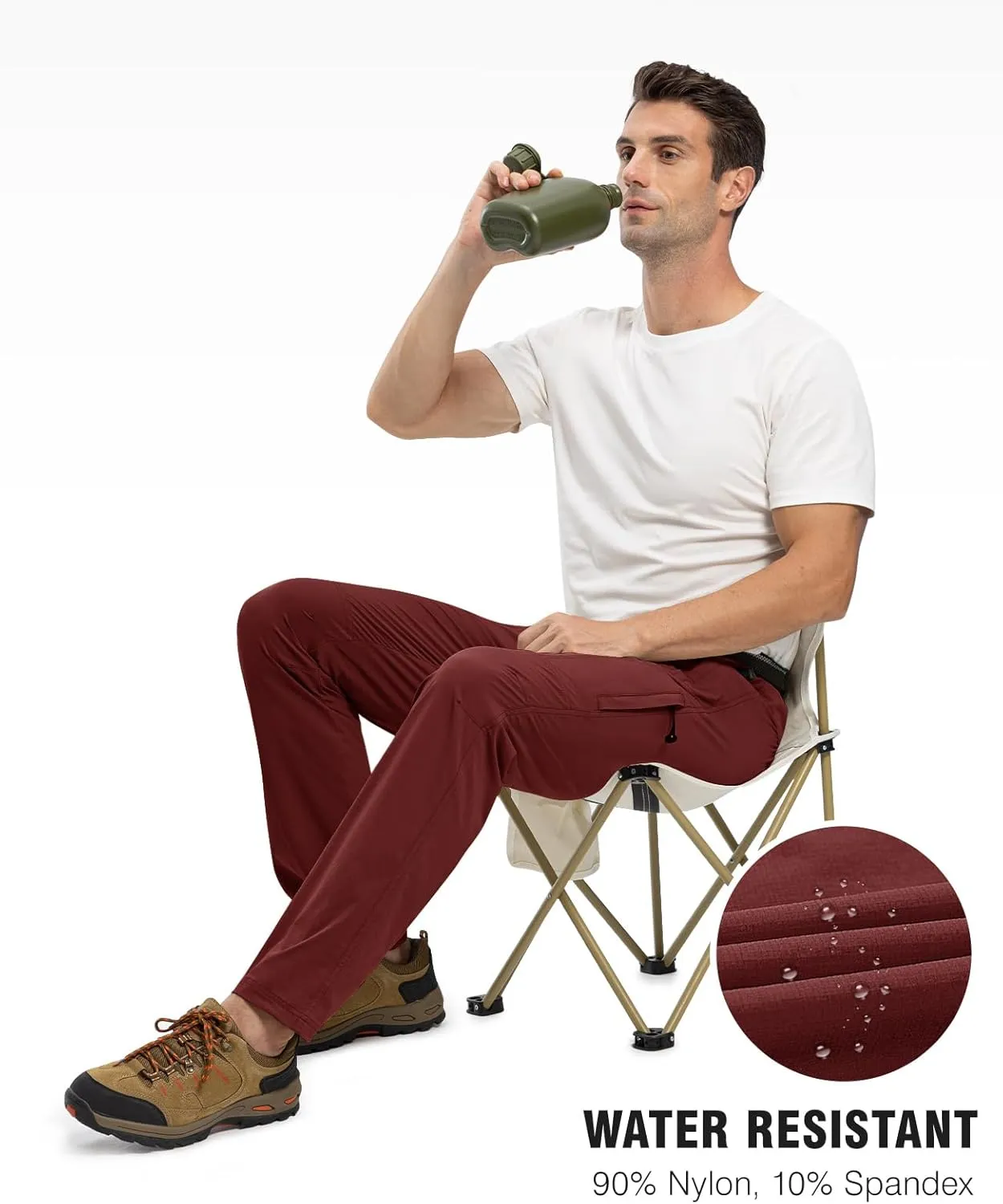 TBMPOY Men's Lightweight Hiking Pants with Belt 5 Zip Pockets Waterproof Quick-Dry Travel Fishing Work Outdoor Pants