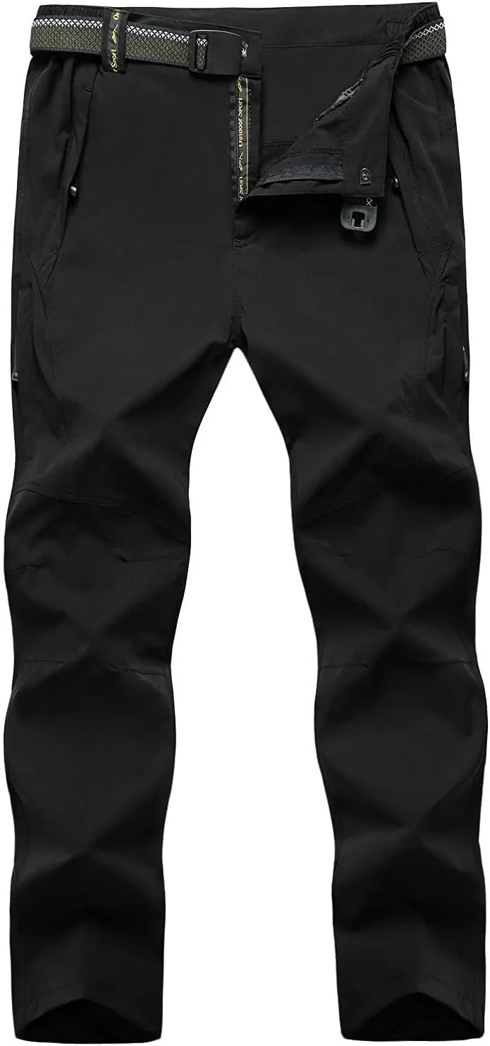 TBMPOY Men's Lightweight Hiking Pants with Belt 5 Zip Pockets Waterproof Quick-Dry Travel Fishing Work Outdoor Pants