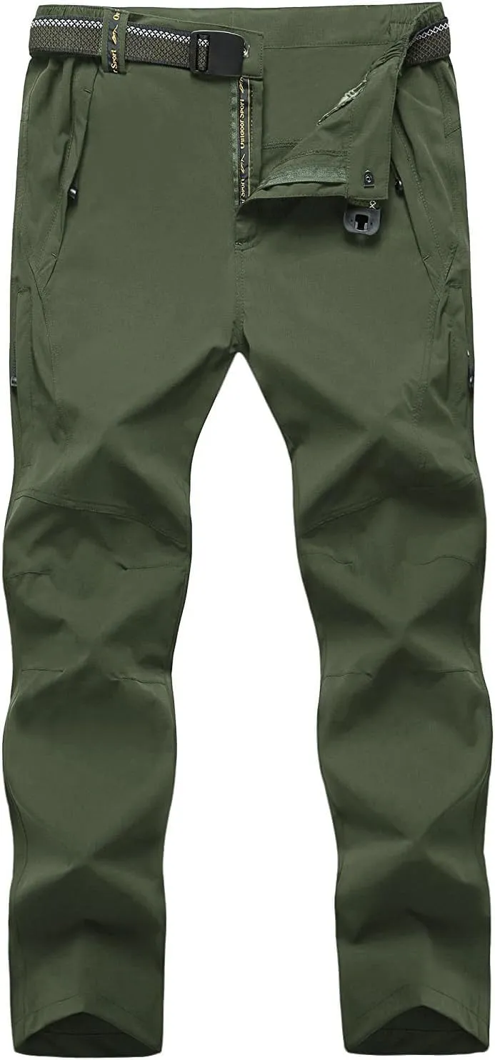 TBMPOY Men's Lightweight Hiking Pants with Belt 5 Zip Pockets Waterproof Quick-Dry Travel Fishing Work Outdoor Pants