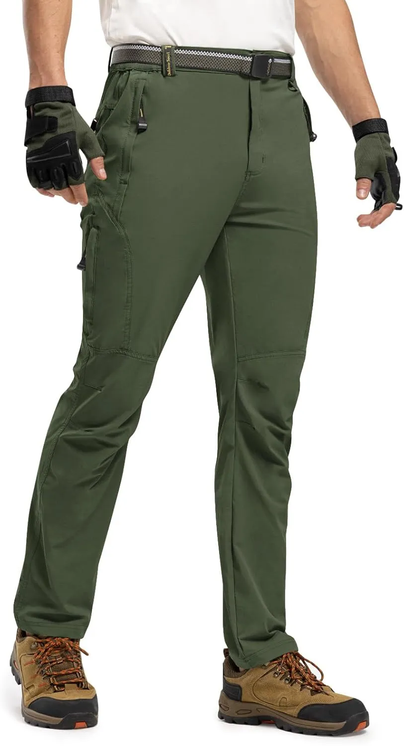 TBMPOY Men's Lightweight Hiking Pants with Belt 5 Zip Pockets Waterproof Quick-Dry Travel Fishing Work Outdoor Pants