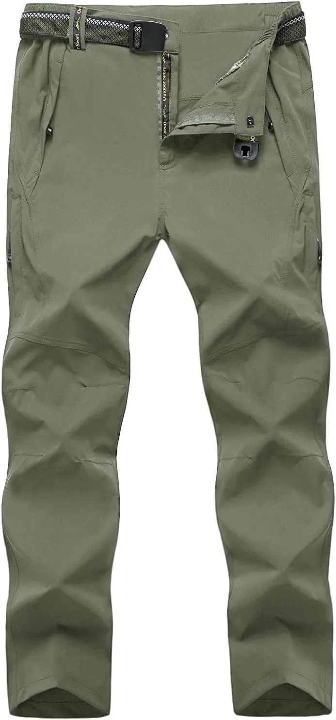 TBMPOY Men's Lightweight Hiking Pants with Belt 5 Zip Pockets Waterproof Quick-Dry Travel Fishing Work Outdoor Pants