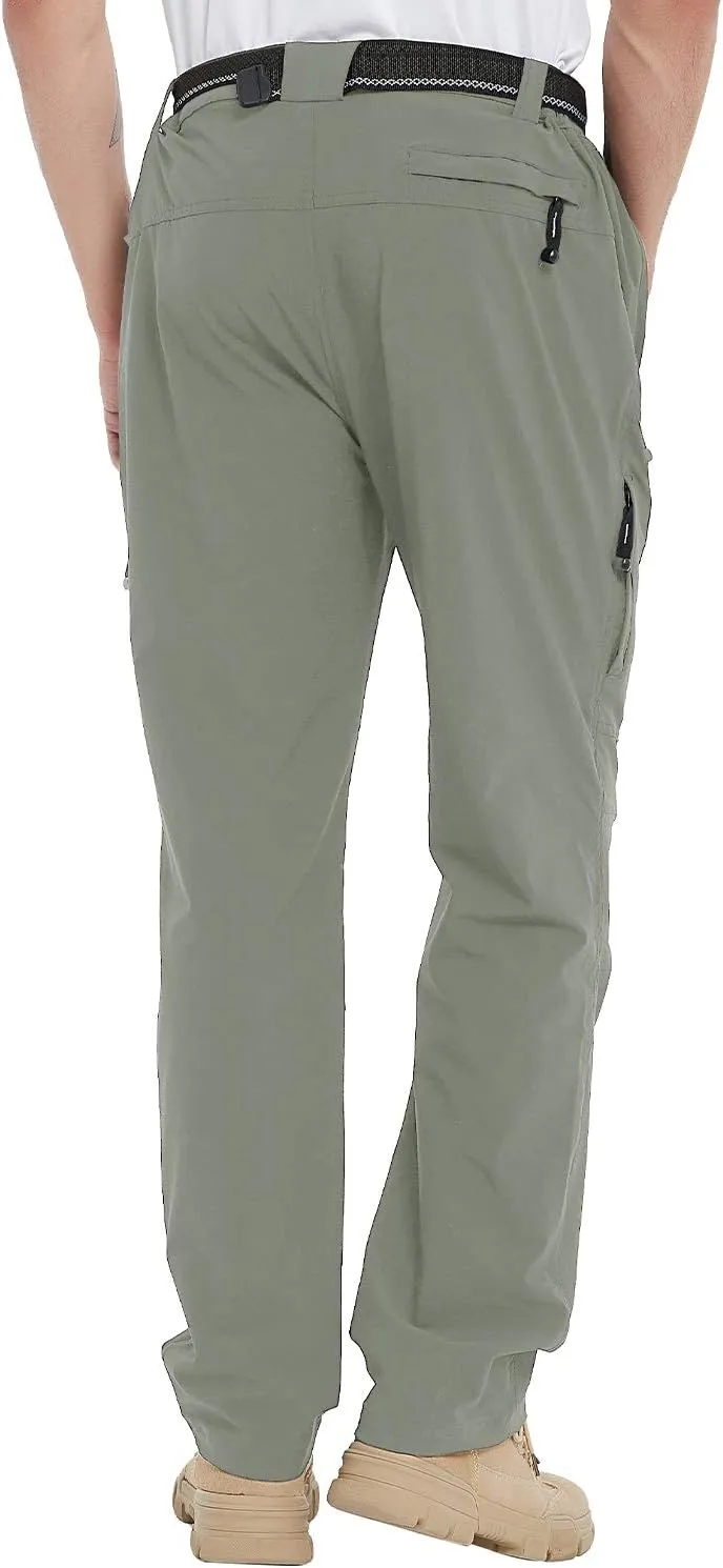 TBMPOY Men's Lightweight Hiking Pants with Belt 5 Zip Pockets Waterproof Quick-Dry Travel Fishing Work Outdoor Pants