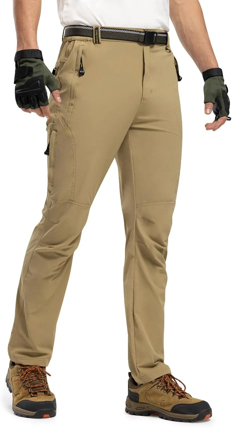 TBMPOY Men's Lightweight Hiking Pants with Belt 5 Zip Pockets Waterproof Quick-Dry Travel Fishing Work Outdoor Pants