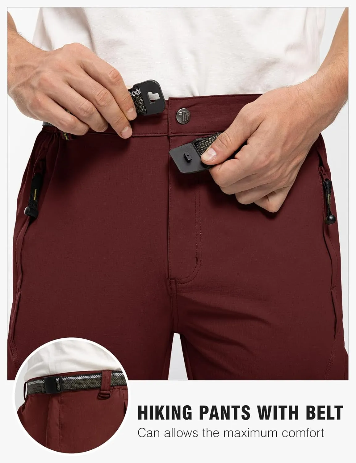 TBMPOY Men's Lightweight Hiking Pants with Belt 5 Zip Pockets Waterproof Quick-Dry Travel Fishing Work Outdoor Pants