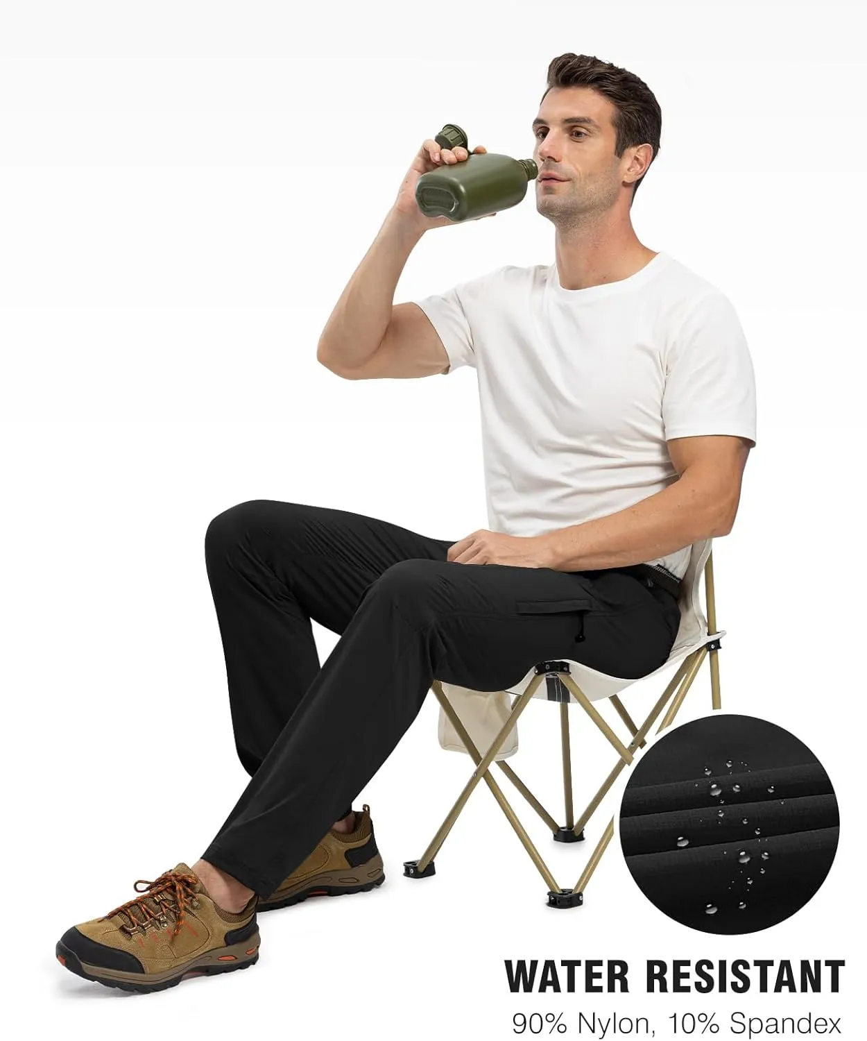 TBMPOY Men's Lightweight Hiking Pants with Belt 5 Zip Pockets Waterproof Quick-Dry Travel Fishing Work Outdoor Pants