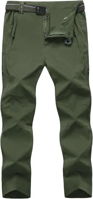 TBMPOY Men's Lightweight Hiking Pants with Belt 5 Zip Pockets Waterproof Quick-Dry Travel Fishing Work Outdoor Pants