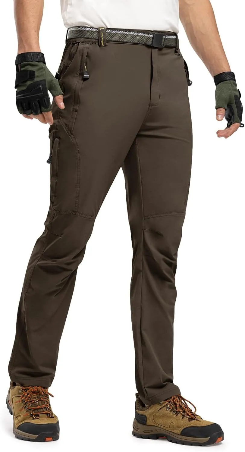 TBMPOY Men's Lightweight Hiking Pants with Belt 5 Zip Pockets Waterproof Quick-Dry Travel Fishing Work Outdoor Pants