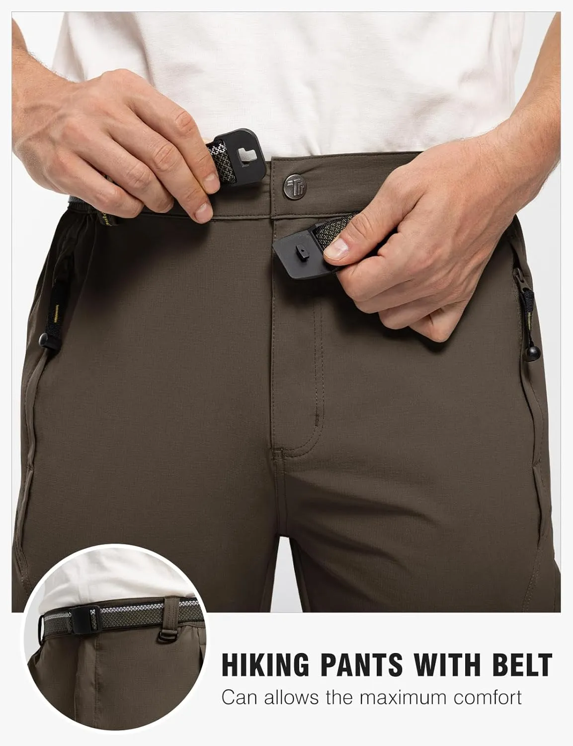 TBMPOY Men's Lightweight Hiking Pants with Belt 5 Zip Pockets Waterproof Quick-Dry Travel Fishing Work Outdoor Pants