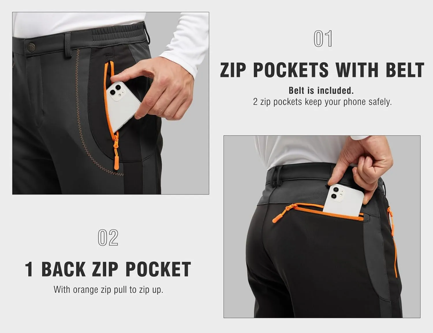 TBMPOY Men's Snow Ski Hiking Pants Waterproof Winter Fleece Lined Pants Camping Skiing Ice Fishing Pants with Belt