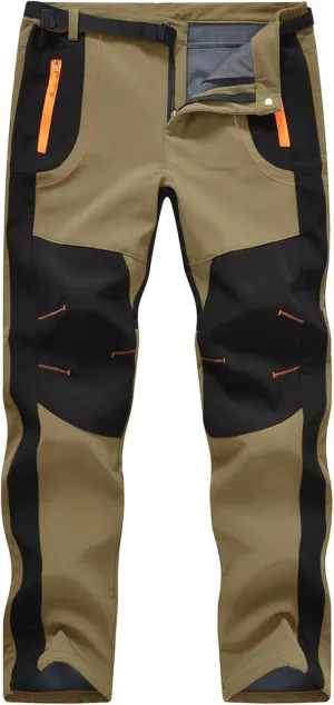 TBMPOY Men's Snow Ski Hiking Pants Waterproof Winter Fleece Lined Pants Camping Skiing Ice Fishing Pants with Belt