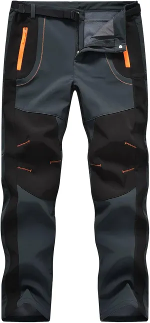 TBMPOY Men's Snow Ski Hiking Pants Waterproof Winter Fleece Lined Pants Camping Skiing Ice Fishing Pants with Belt