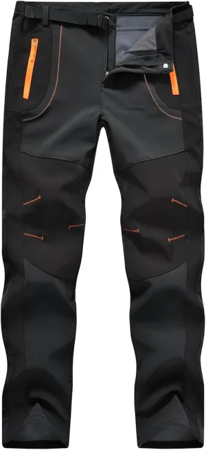 TBMPOY Men's Snow Ski Hiking Pants Waterproof Winter Fleece Lined Pants Camping Skiing Ice Fishing Pants with Belt