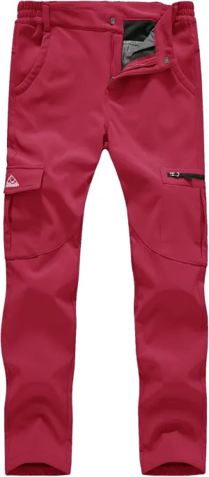 TBMPOY Women's Hiking Cargo Pants Outdoor Waterproof Windproof Softshell Fleece Snow Pants