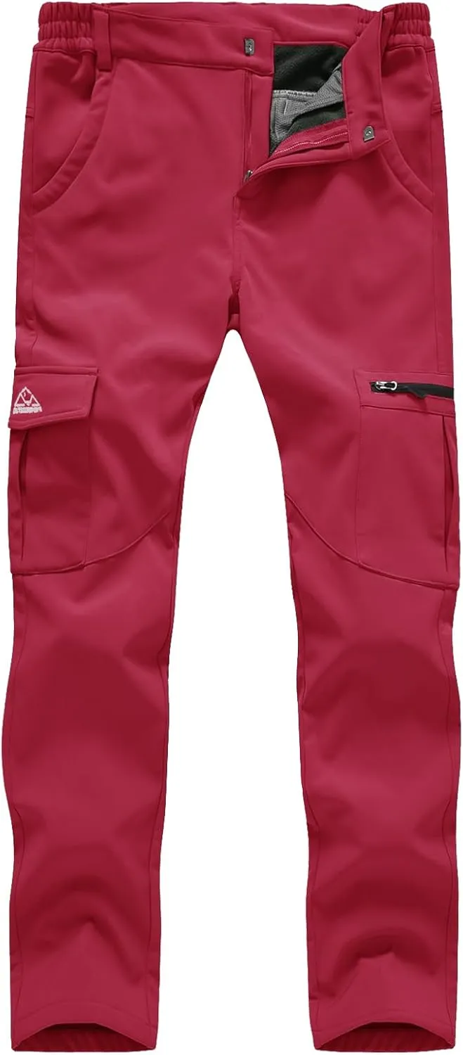 TBMPOY Women's Hiking Cargo Pants Outdoor Waterproof Windproof Softshell Fleece Snow Pants