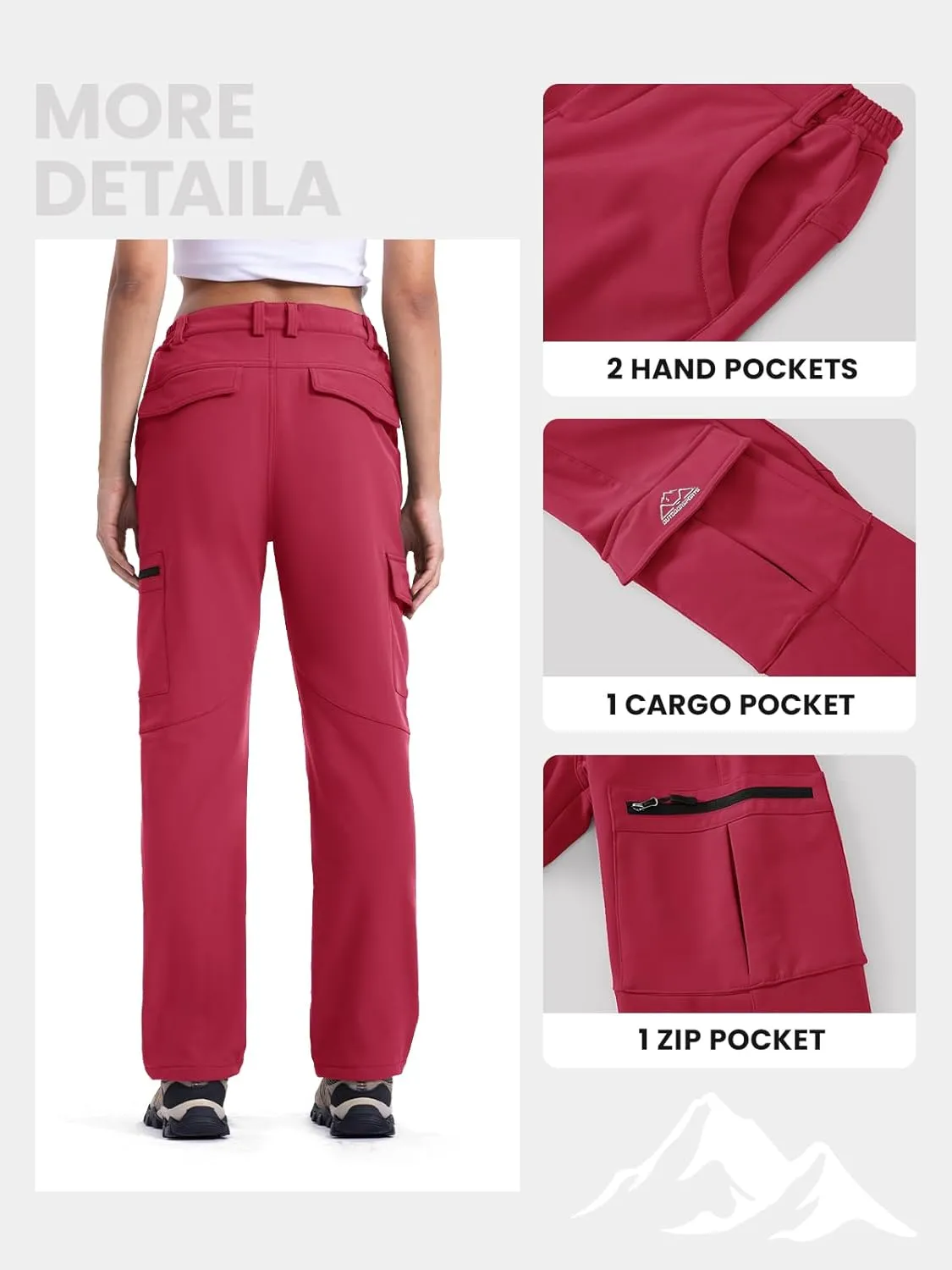 TBMPOY Women's Hiking Cargo Pants Outdoor Waterproof Windproof Softshell Fleece Snow Pants