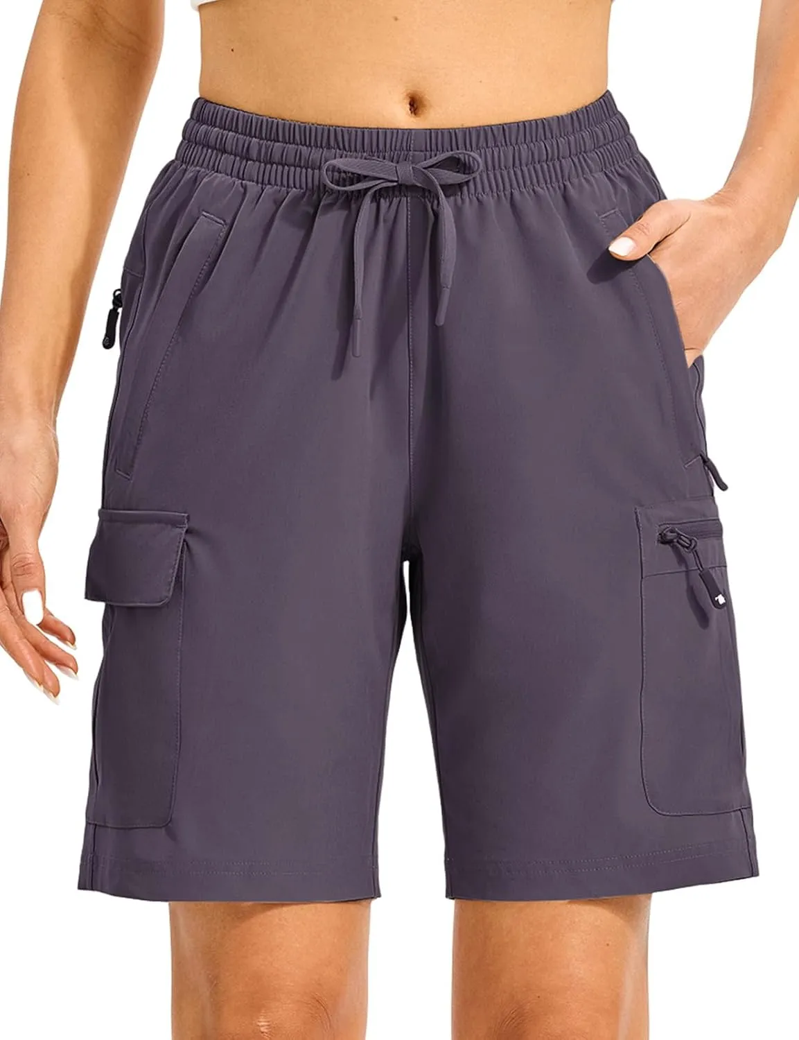 TBMPOY Women's Hiking Cargo Shorts 8.5" Lightweight Quick-Dry Water Resistant Athletic Shorts with Zipper Pockets