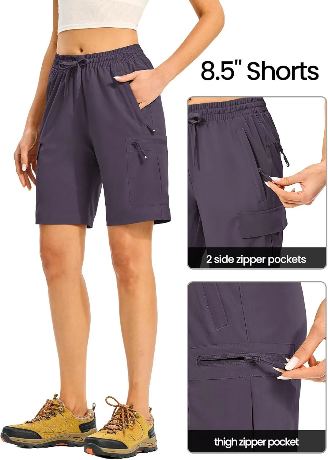 TBMPOY Women's Hiking Cargo Shorts 8.5" Lightweight Quick-Dry Water Resistant Athletic Shorts with Zipper Pockets