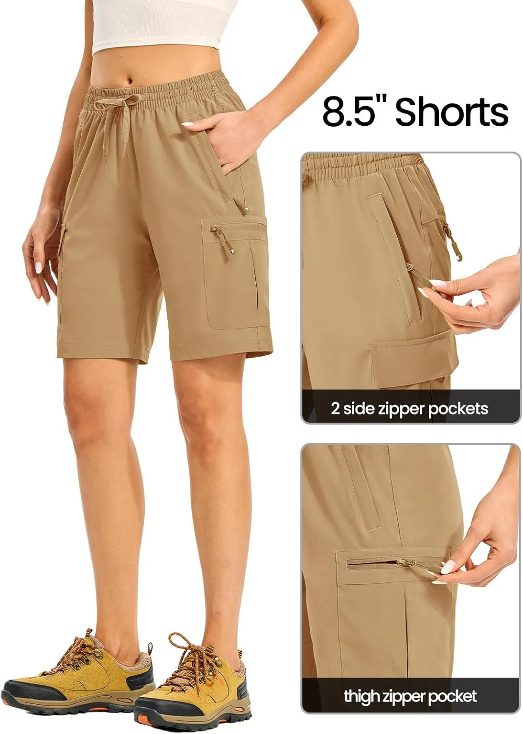 TBMPOY Women's Hiking Cargo Shorts 8.5" Lightweight Quick-Dry Water Resistant Athletic Shorts with Zipper Pockets