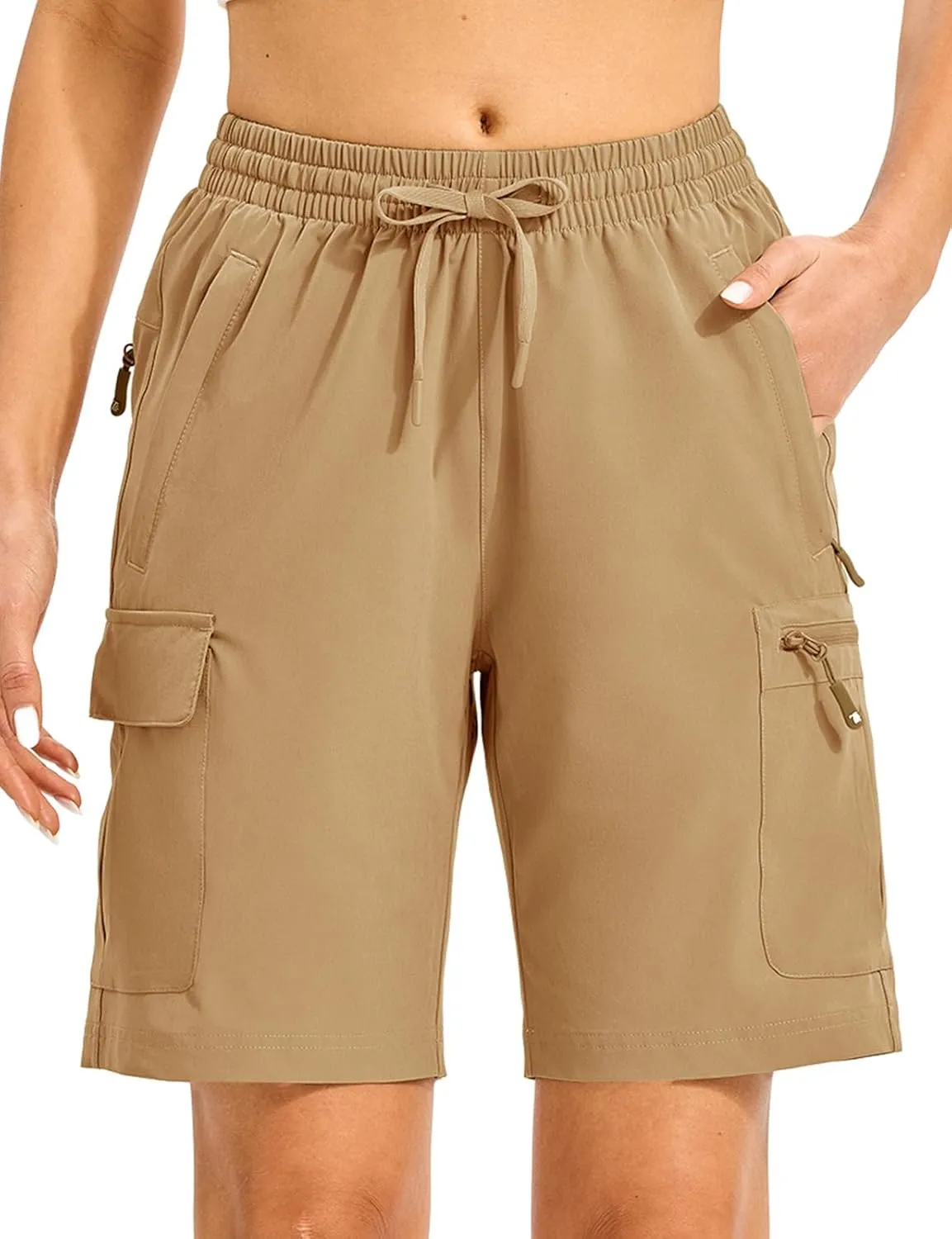 TBMPOY Women's Hiking Cargo Shorts 8.5" Lightweight Quick-Dry Water Resistant Athletic Shorts with Zipper Pockets