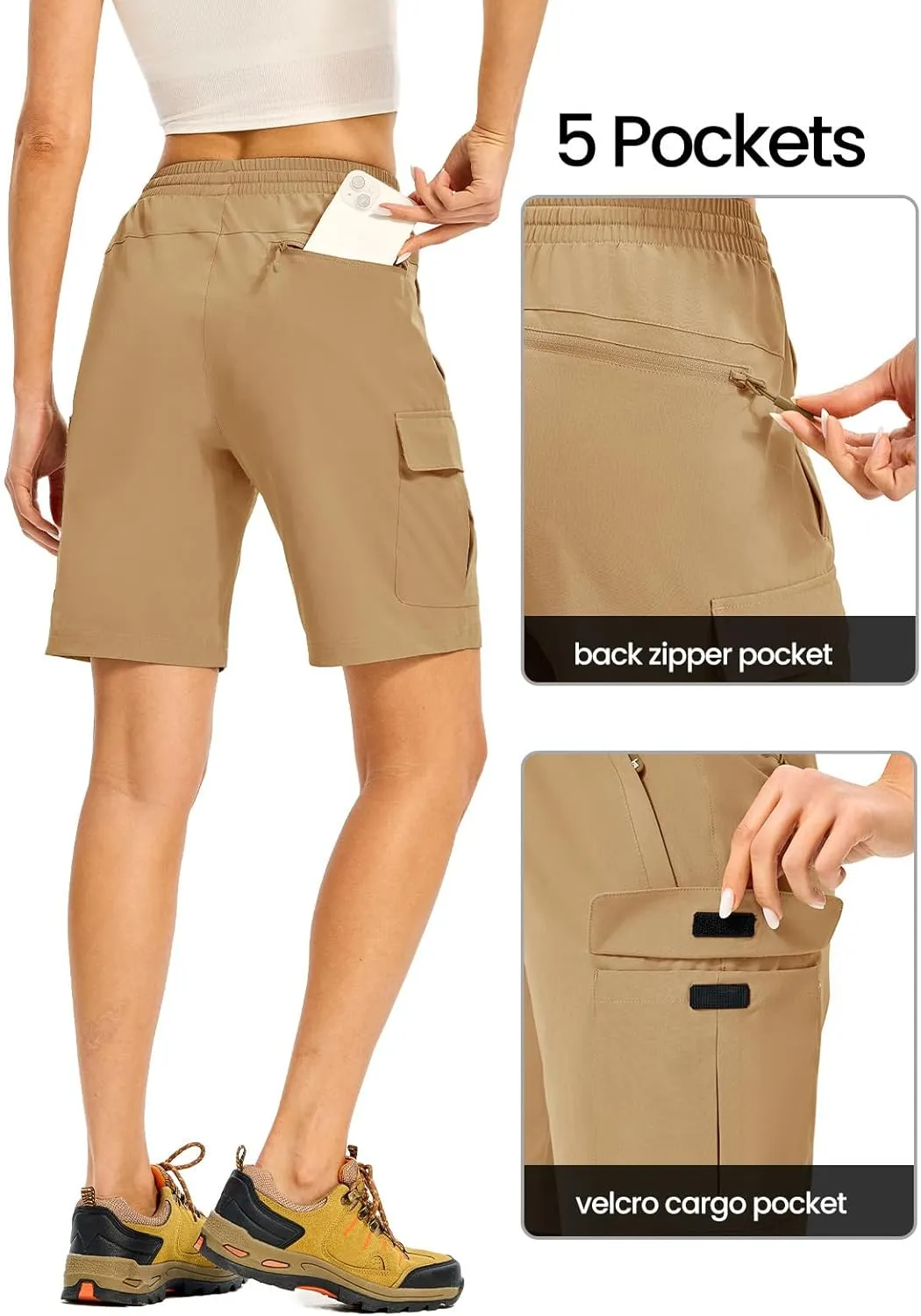 TBMPOY Women's Hiking Cargo Shorts 8.5" Lightweight Quick-Dry Water Resistant Athletic Shorts with Zipper Pockets
