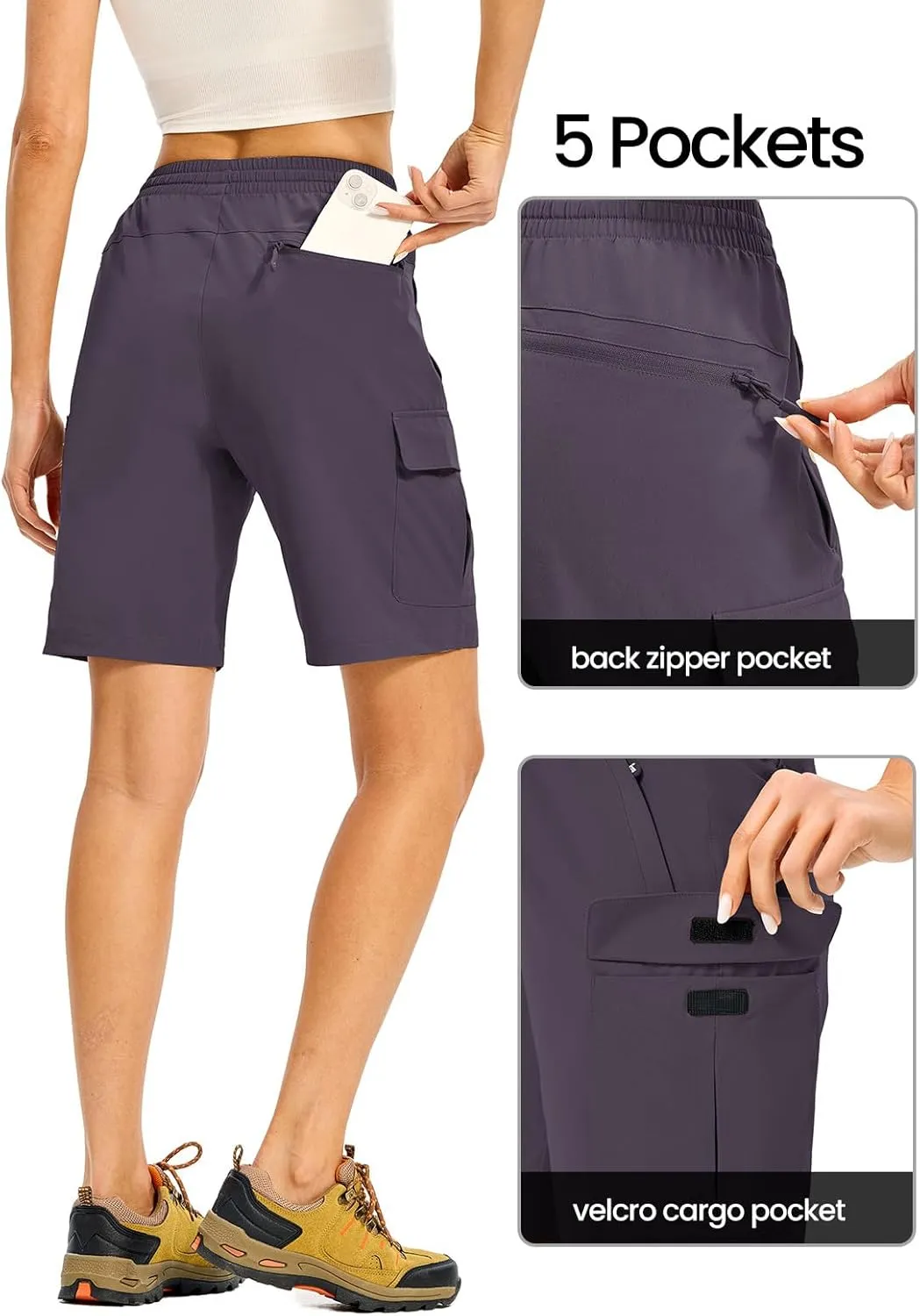 TBMPOY Women's Hiking Cargo Shorts 8.5" Lightweight Quick-Dry Water Resistant Athletic Shorts with Zipper Pockets