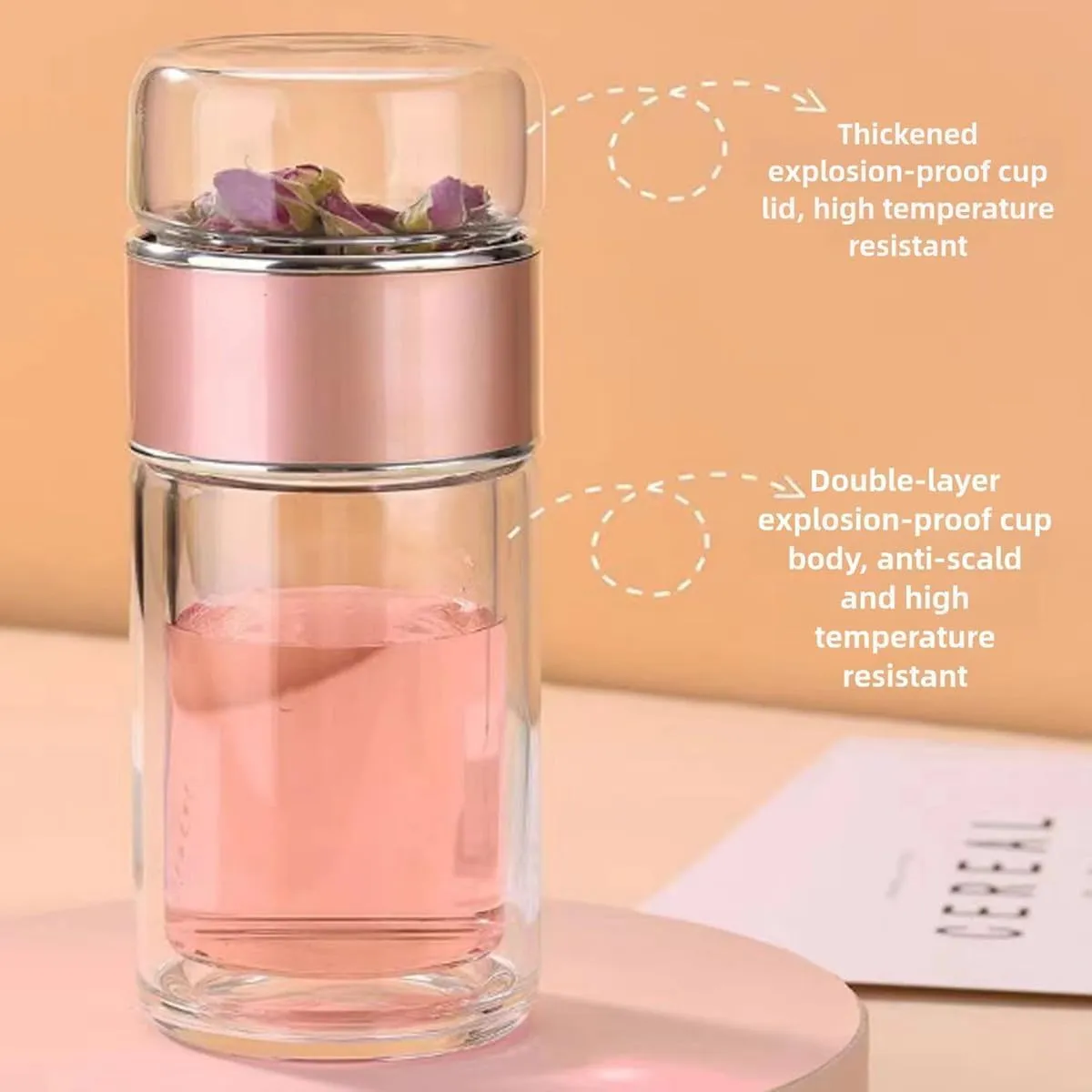 Tea Infuser Bottle,Tea and Water Separation Cup,Double Layered Glass Tea Infuser Bottle,Portable Tea Tumbler With Stainless Infuser,Leak Proof Tea Flood Cup for Loose Leaf Tea (Green, 350ml)