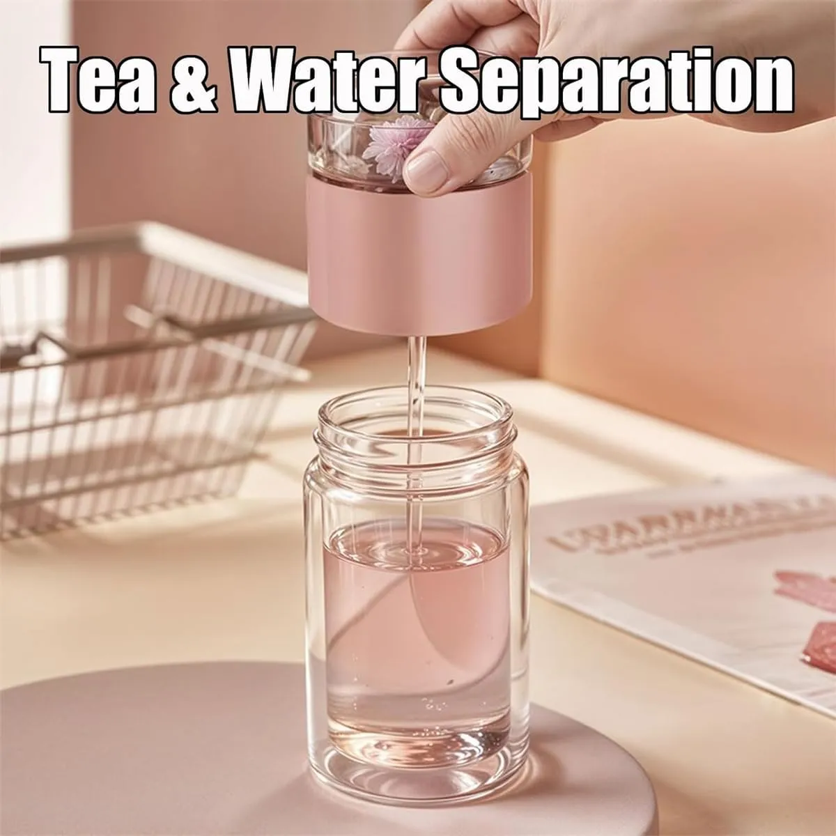 Tea Infuser Bottle,Tea and Water Separation Cup,Double Layered Glass Tea Infuser Bottle,Portable Tea Tumbler With Stainless Infuser,Leak Proof Tea Flood Cup for Loose Leaf Tea (Green, 350ml)