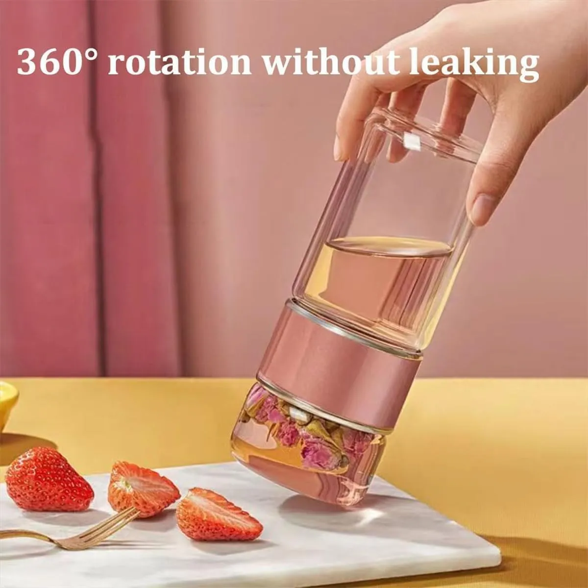 Tea Infuser Bottle,Tea and Water Separation Cup,Double Layered Glass Tea Infuser Bottle,Portable Tea Tumbler With Stainless Infuser,Leak Proof Tea Flood Cup for Loose Leaf Tea (Green, 350ml)