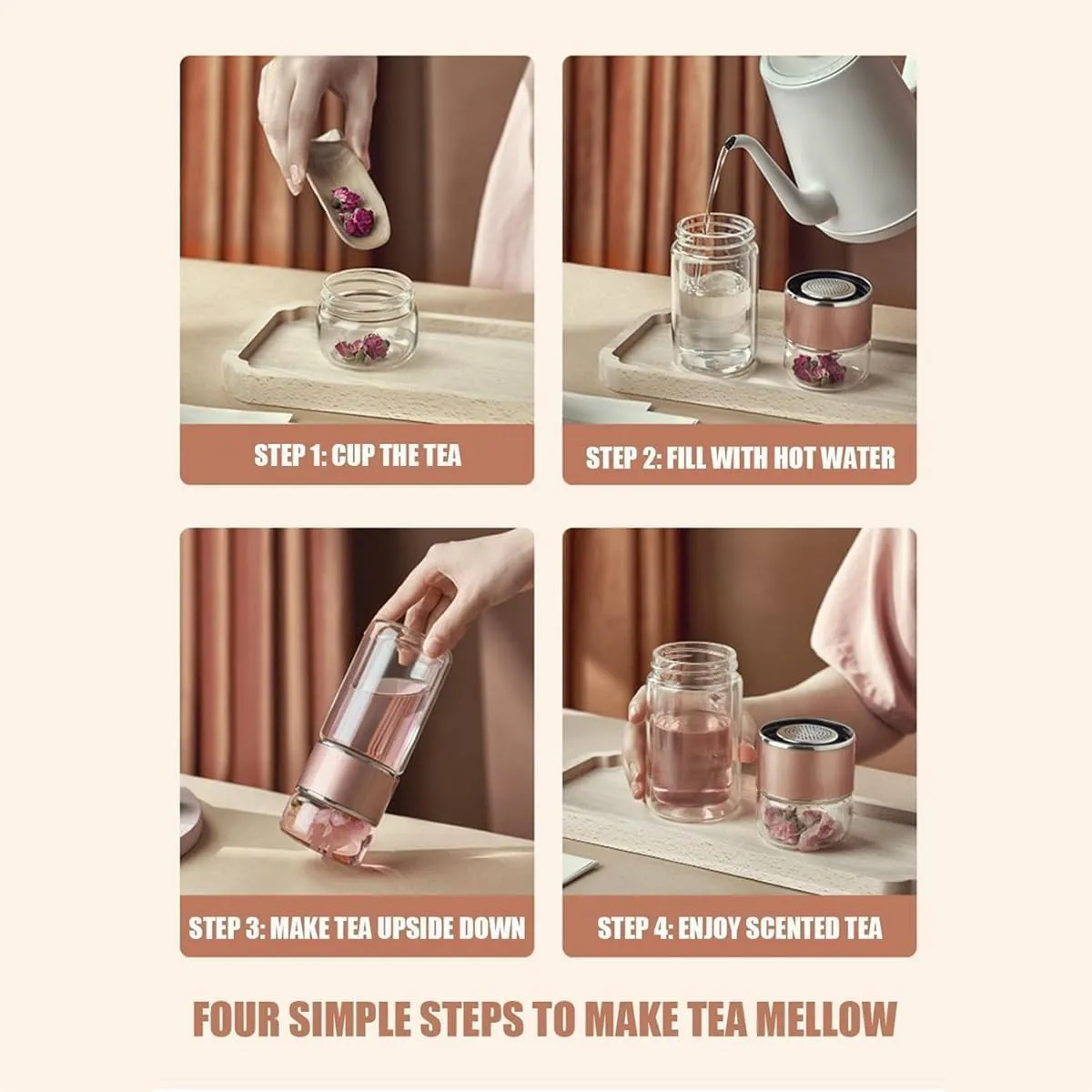 Tea Infuser Bottle,Tea and Water Separation Cup,Double Layered Glass Tea Infuser Bottle,Portable Tea Tumbler With Stainless Infuser,Leak Proof Tea Flood Cup for Loose Leaf Tea (Green, 350ml)