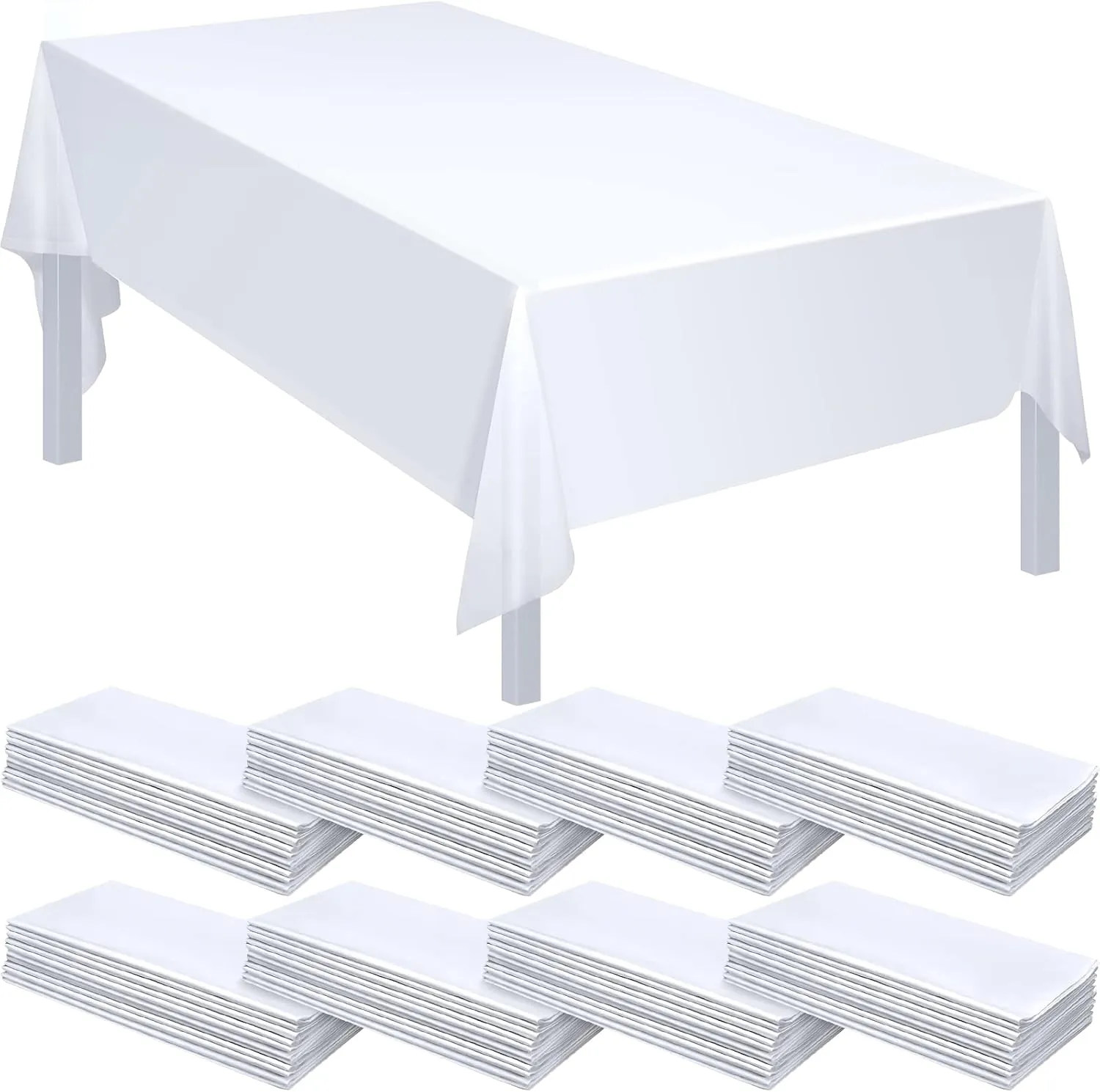 Tegeme Rectangular Plastic Tablecloth, 28 Pack Disposable Table Cloths 54 x 108 Inches, Waterproof Sturdy Material for Kitchen, Dining Room, Party, Wedding, Picnic, Camping (White)