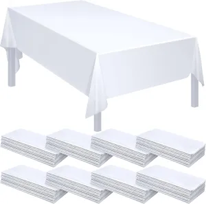 Tegeme Rectangular Plastic Tablecloth, 28 Pack Disposable Table Cloths 54 x 108 Inches, Waterproof Sturdy Material for Kitchen, Dining Room, Party, Wedding, Picnic, Camping (White)