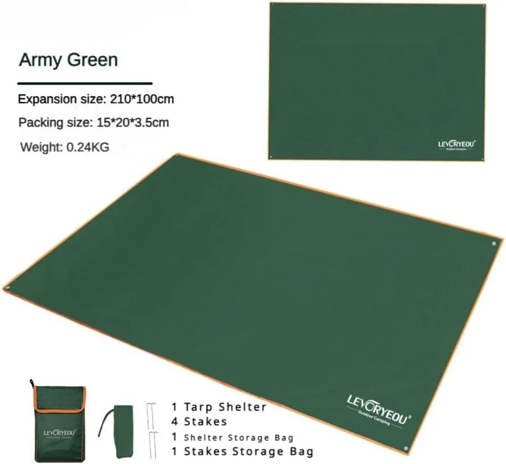 Tent Footprint Waterproof Camping Tarp Mat Picnic Blanket Ground Sheet for Backpacking Hiking Beach (Green,210 * 100cm)