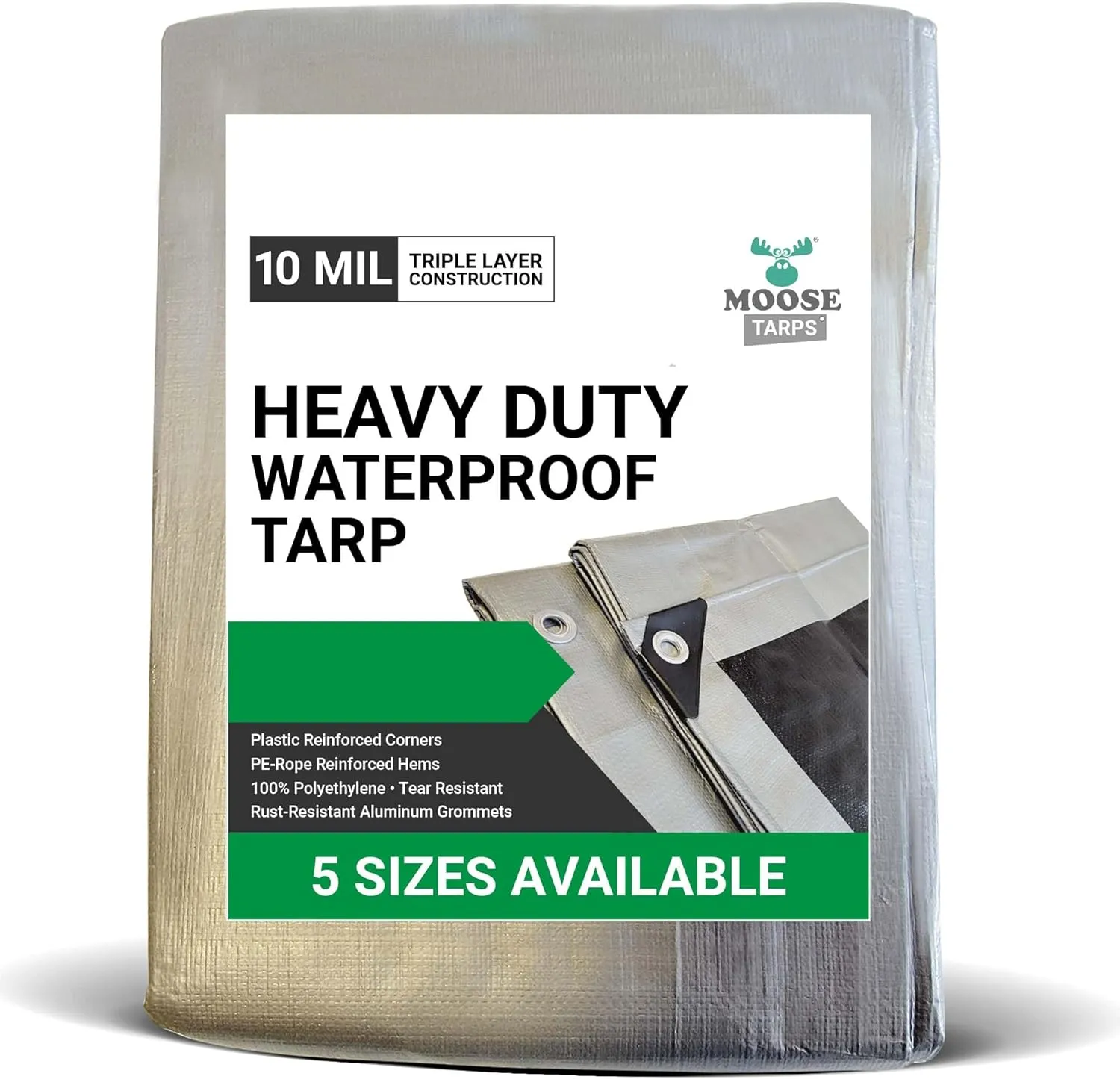 Tent Tarp, Waterproof, Heavy Duty Cover for Swimming Pool, Camping, Truck, Car, Tents, Roof, Boat or Furniture, UV and Tear Resistant, Indoor/Outdoor Silver and Black Tarp, 10' x 12'