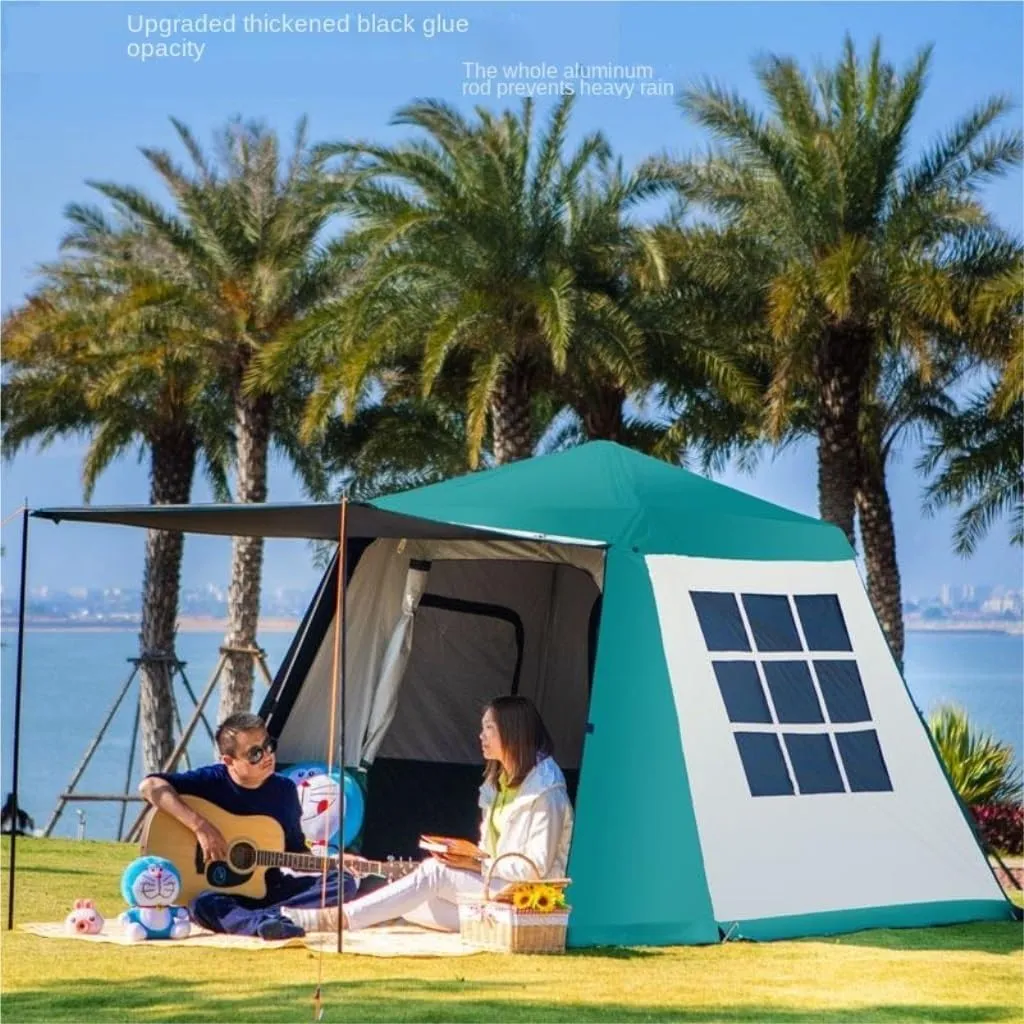 Tent Thickened Vinyl Automatic Aluminum Pole Thickened Double-Layer Rainproof Camping Tent for 3 to 4 People Outdoor Tent