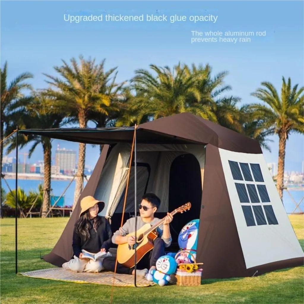 Tent Thickened Vinyl Automatic Aluminum Pole Thickened Double-Layer Rainproof Camping Tent for 3 to 4 People Outdoor Tent