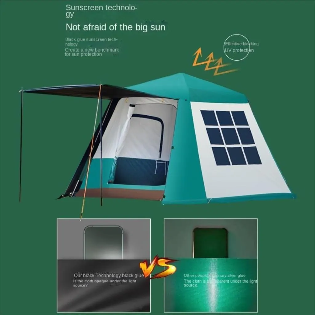 Tent Thickened Vinyl Automatic Aluminum Pole Thickened Double-Layer Rainproof Camping Tent for 3 to 4 People Outdoor Tent