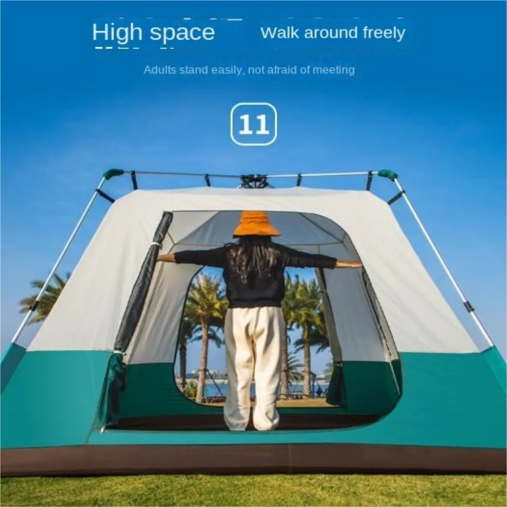 Tent Thickened Vinyl Automatic Aluminum Pole Thickened Double-Layer Rainproof Camping Tent for 3 to 4 People Outdoor Tent