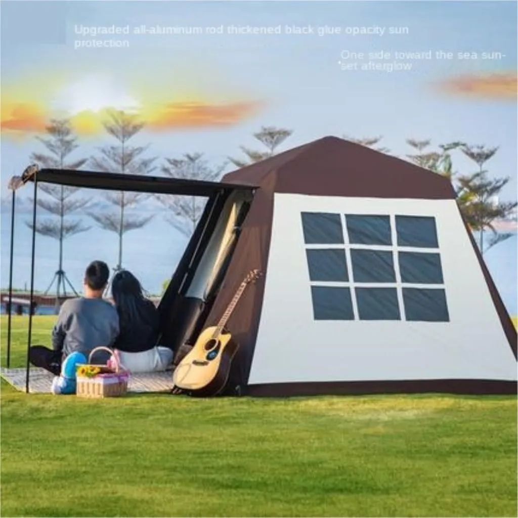 Tent Thickened Vinyl Automatic Aluminum Pole Thickened Double-Layer Rainproof Camping Tent for 3 to 4 People Outdoor Tent