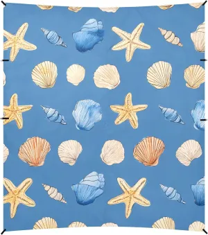 Tents Beach Tent with Sand Anchor, Shell Pattern Starfish Conch Blue Portable Canopy Sunshade - 9' x 10' - Sandbags & Reinforced Corners & Stability Poles Sun Shelter Outdoor Camping