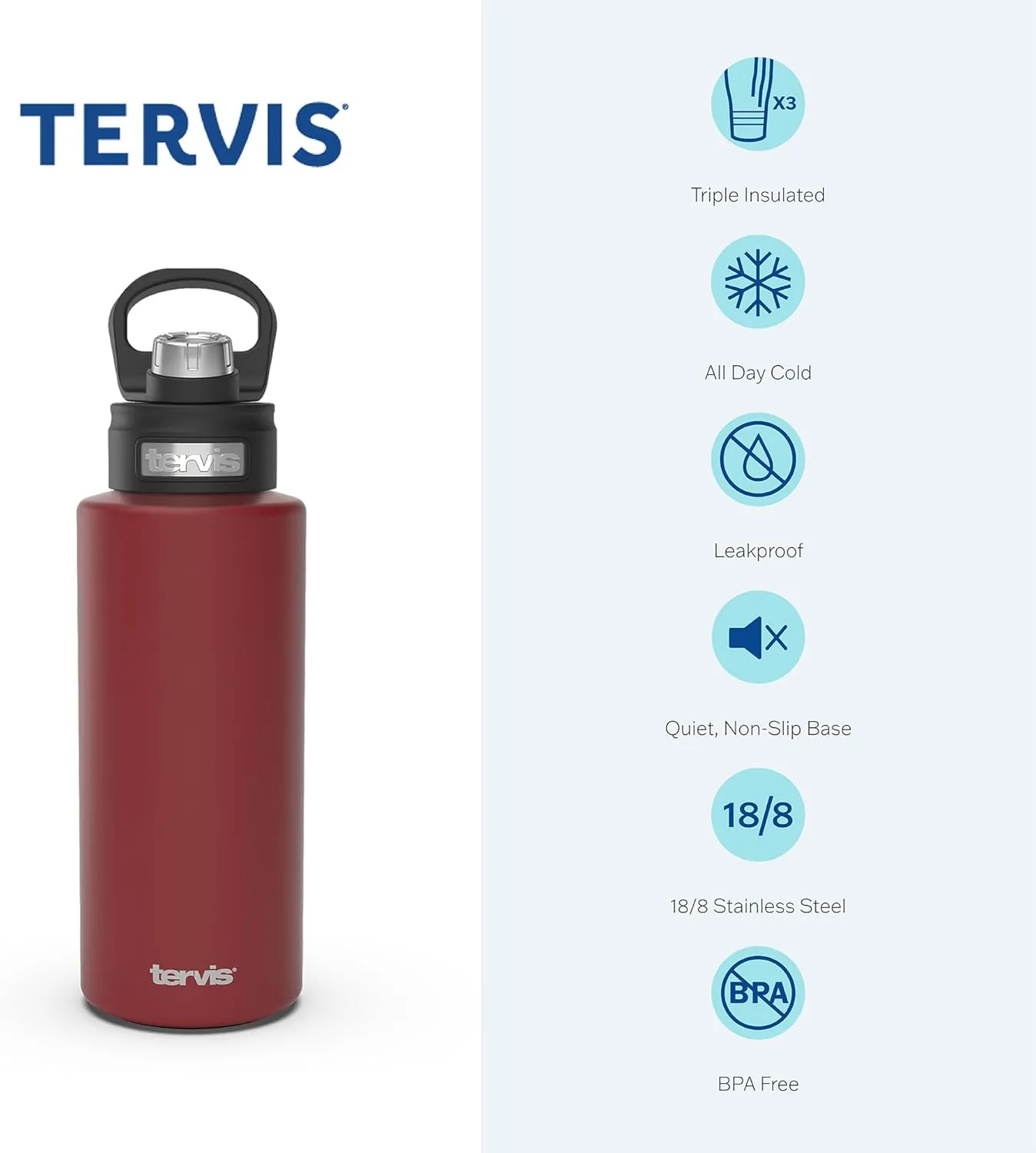 Tervis Golf Clubhouse Collection Glove Interlock Water, 32oz Wide Mouth Bottle, Stainless Steel