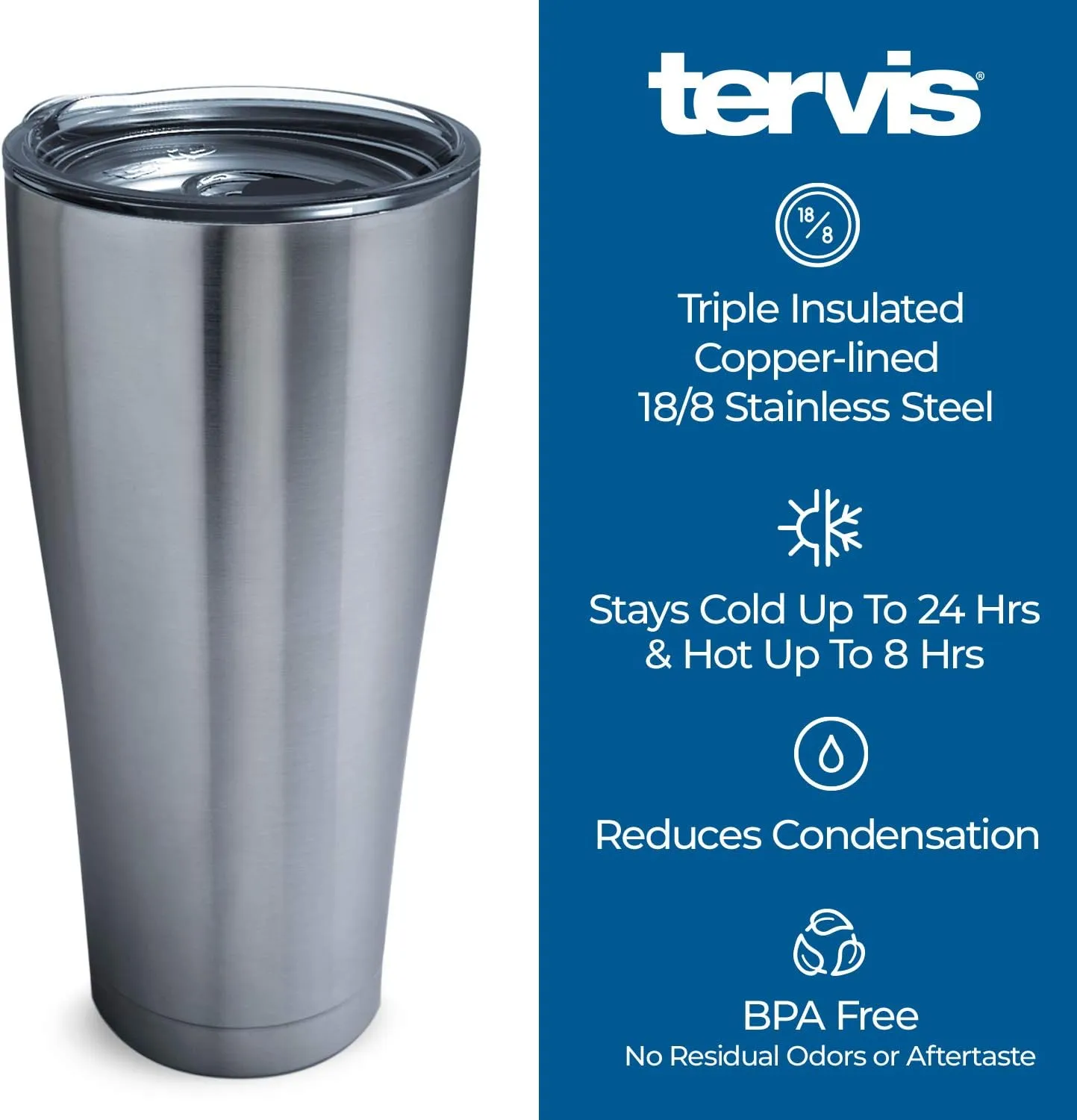Tervis Legacy Powder Coated Stainless Steel Triple Walled Insulated Tumbler Travel Cup Keeps Drinks Cold & Hot, 30oz Legacy, Stainless Steel