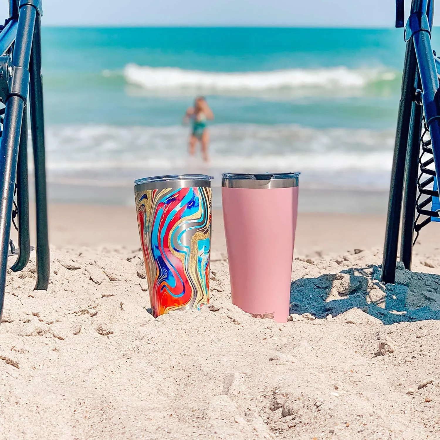 Tervis Legacy Powder Coated Stainless Steel Triple Walled Insulated Tumbler Travel Cup Keeps Drinks Cold & Hot, 30oz Legacy, Stainless Steel